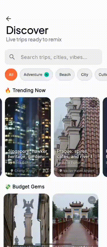 Rihla — discover screen